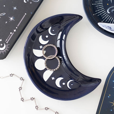 Blue Crescent Moon Phase Trinket Dish