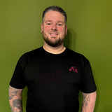 Nomad Logo Unisex Embroidered T-shirt - Magenta on Black