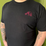 Nomad Logo Unisex Embroidered T-shirt - Magenta on Black