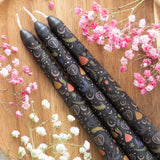 3 Midnight Print Taper Candles - Black